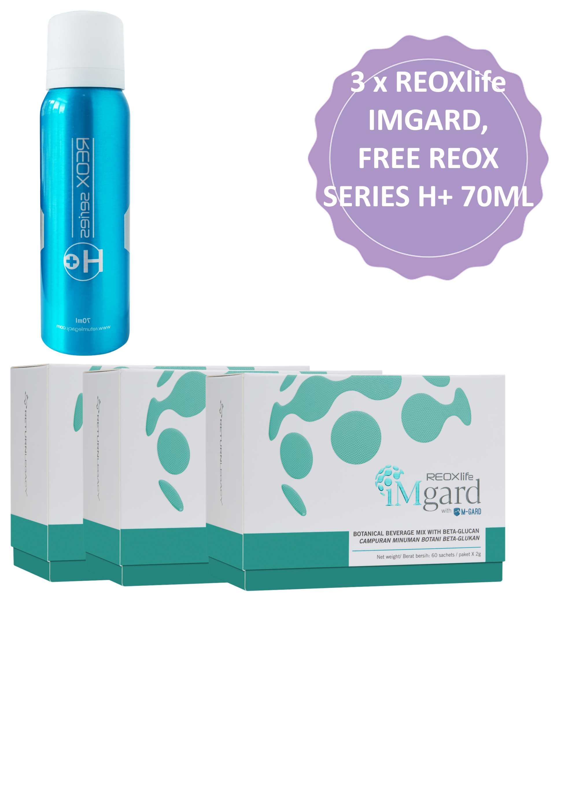 3 x REOXlife IMGARD, FREE REOX SERIES H+ 70ML
